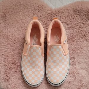 Vans Kids Slip-On Checkerboard Sneakers - Peach/White